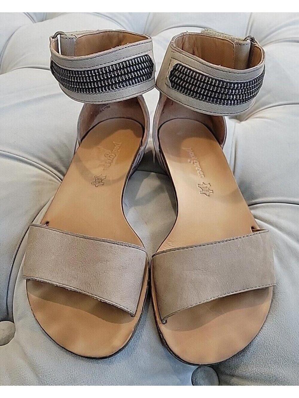 Paul Green Flats Zippered Ankle Strap Sandal Beige Leather Womens Shoes 4 6 $449